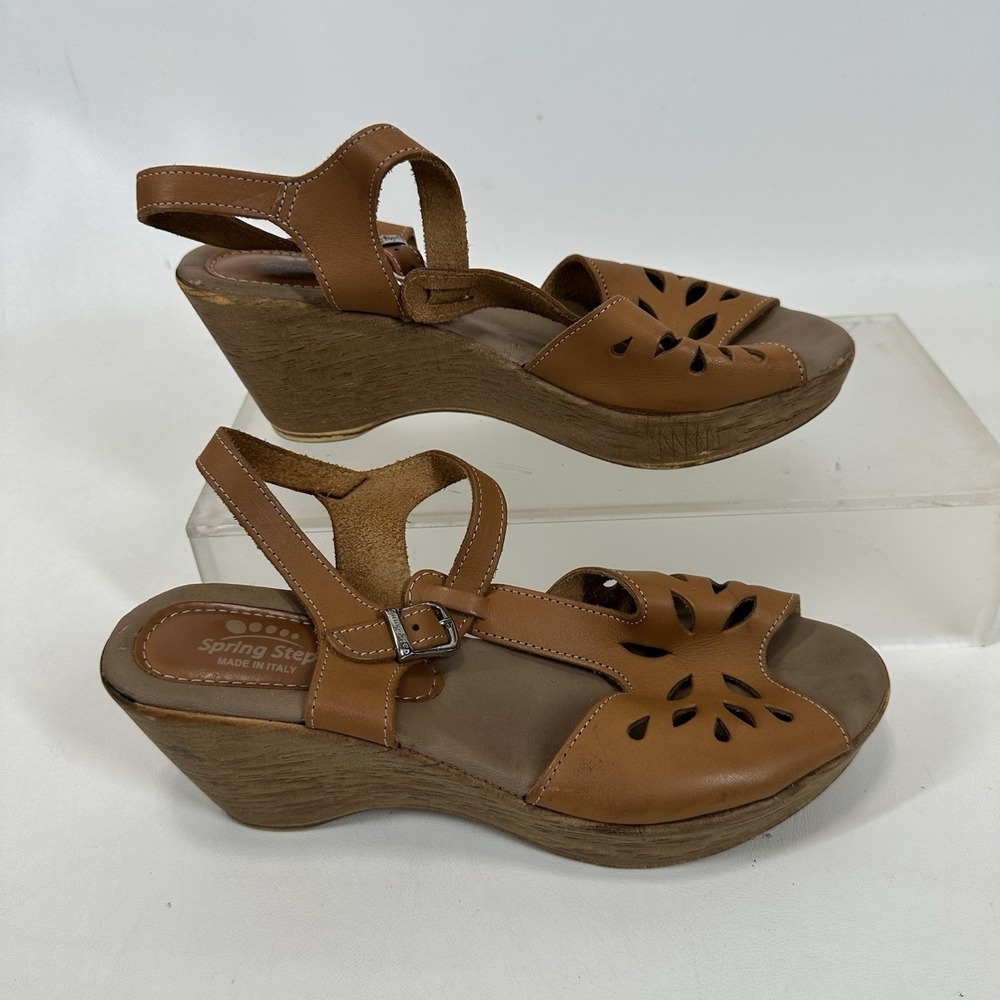 Spring Step Women's Wedge Sandal beige leather 9 / 40 slingback - Picture 6 of 8